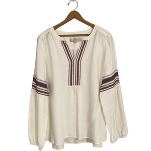 LOFT White Blouse with Black and Red Accents